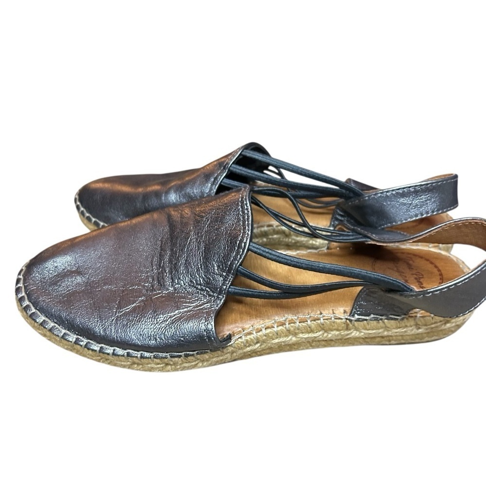 Toni Pons Metallic Silver Espadrille Sandals 39 Boho Leather Flats - Picture 2 of 10